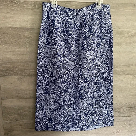 Madewell Blue and White Floral Paisley Midi Skirt sz 12 - Picture 5 of 10